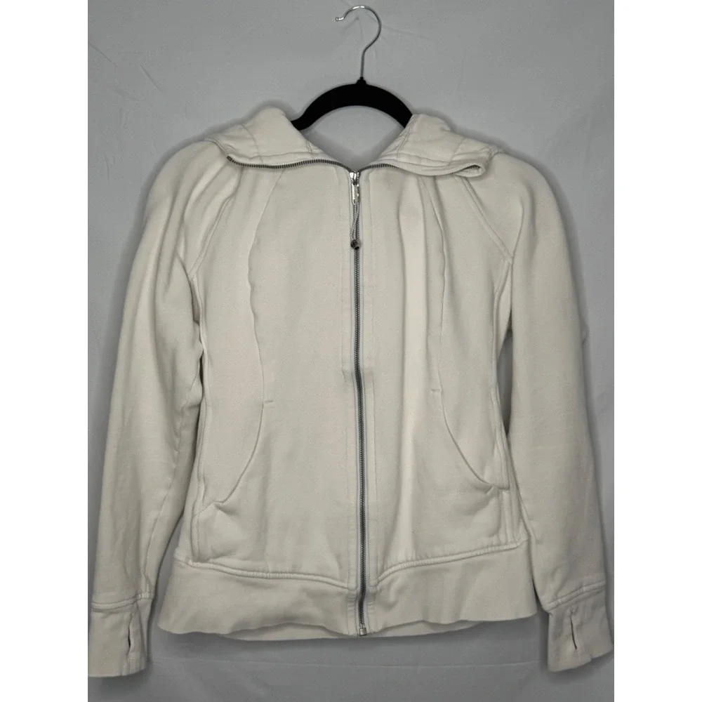 Lululemon Scuba Full Zip Hoodie Bone Size 8 Thumbholes Cotton Terry